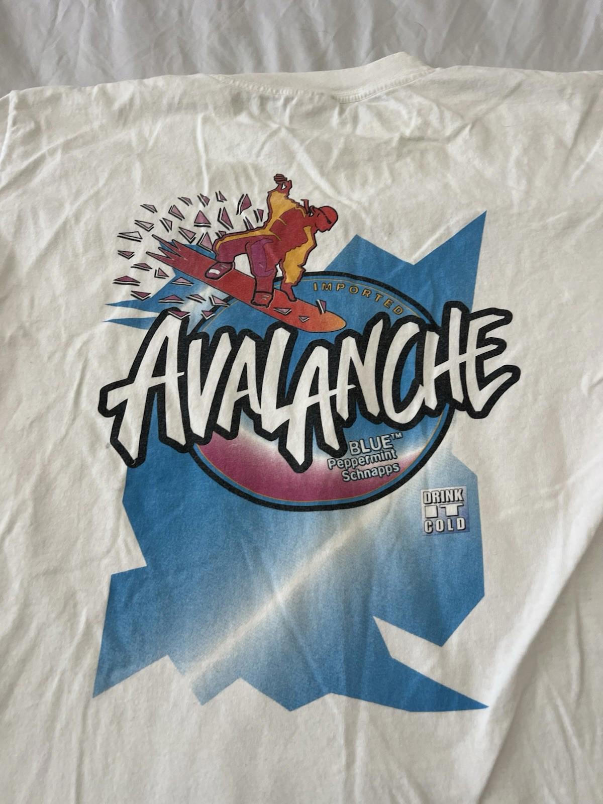 Vintage 90s After Shock Avalanche Blue Liquor T Shirt Mens Large Schnapps 142