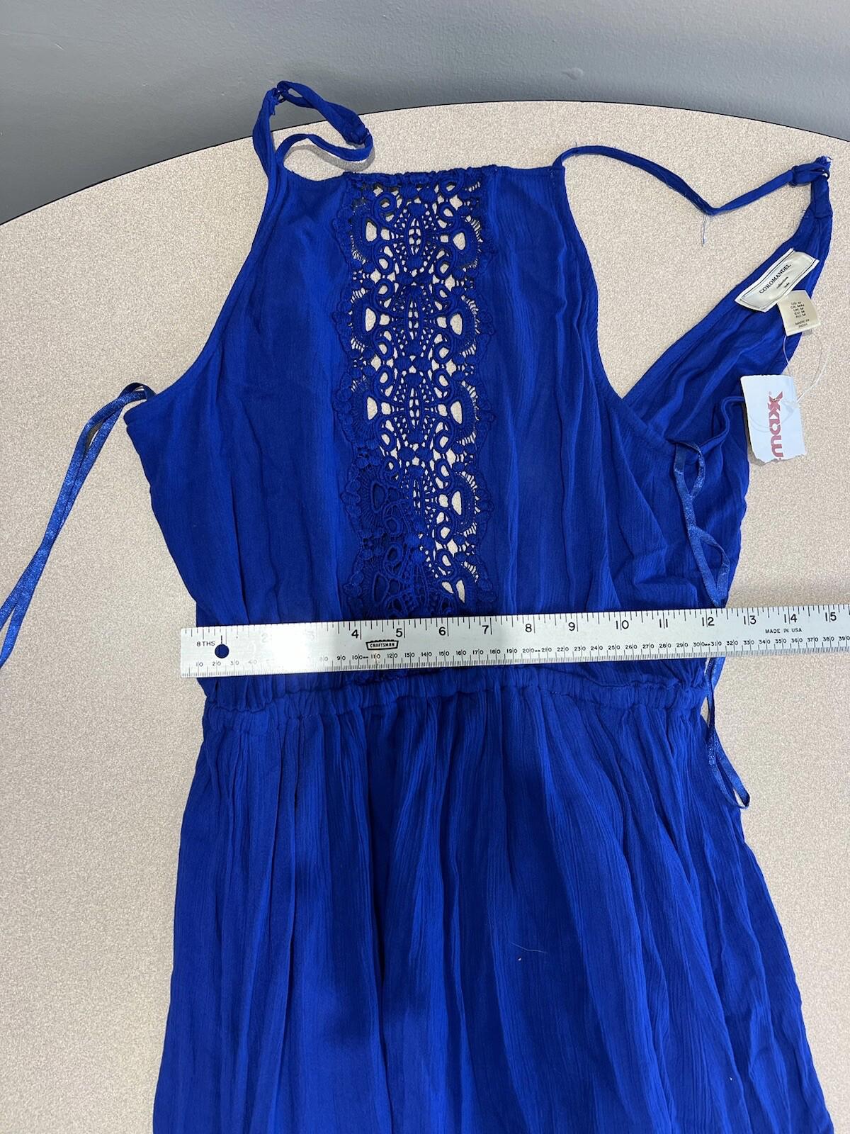 Coromandel Collection Size Medium Blue Front Halter Dress Deep V-Back Nwt 290