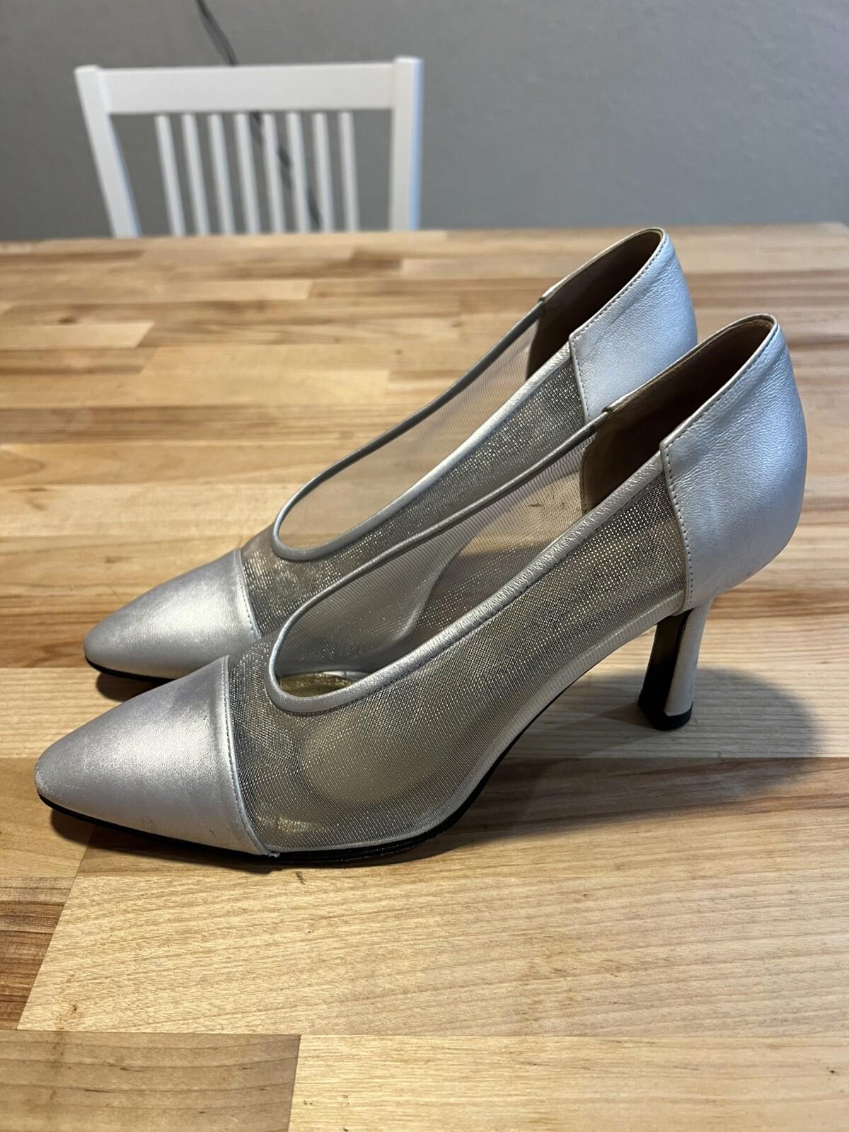 Vintage Yves Saint Laurent Leather Metallic Pumps Shoes Heels Size 7