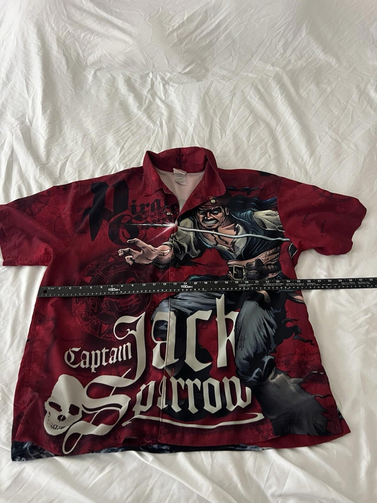 Vintage Disney Store Jack Sparrow Hawaiian Shirt Mens XL Red Short Sleeve 131