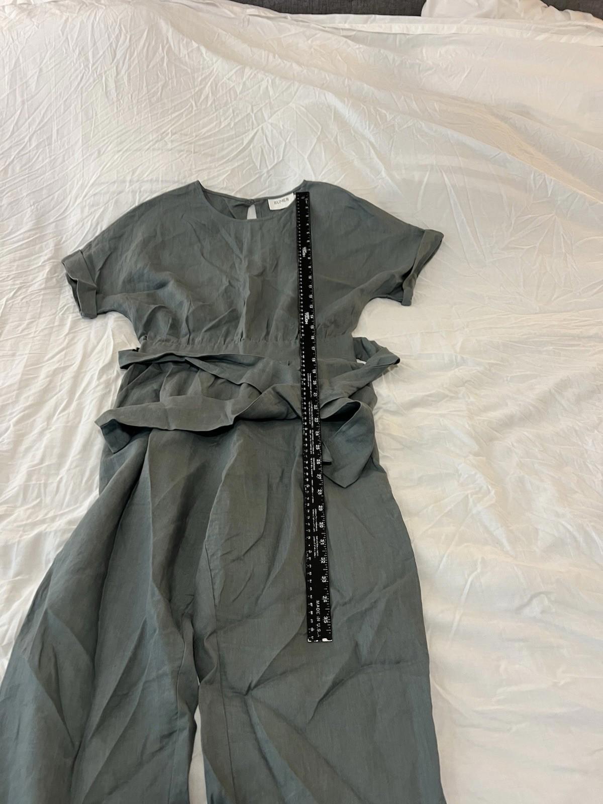 Rumer LouLou womens jumpsuit 100% linen minimalist open back belt Medium 141