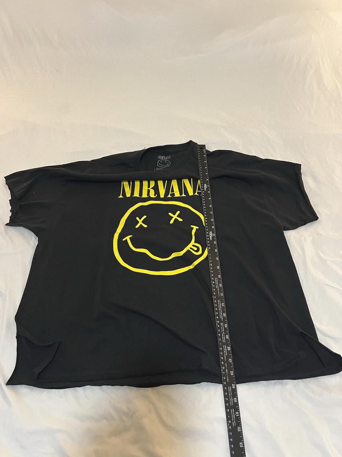 Nirvana Shirt Women 3XL Black Yellow Smiley Face Band T Shirt Custom Cut 373