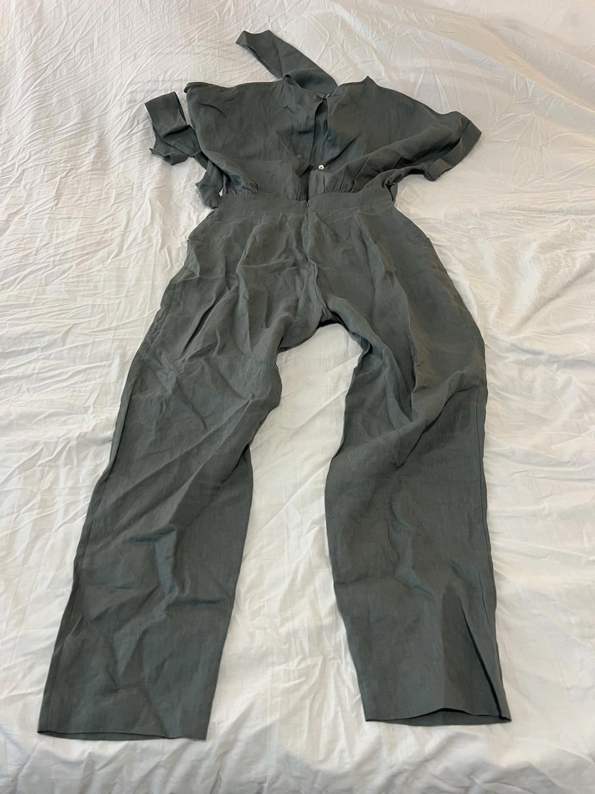 Rumer LouLou womens jumpsuit 100% linen minimalist open back belt Medium 141