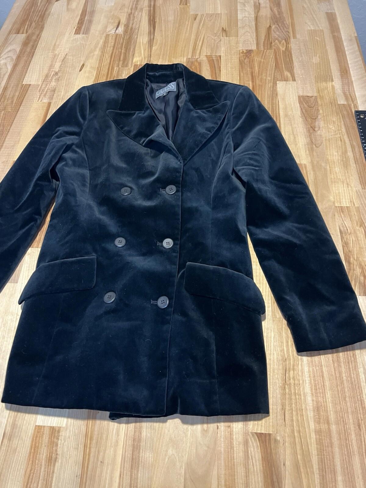 Guess USA Vintage Black Shimmer Velvet Button Down Overcoat Jacket Medium 352