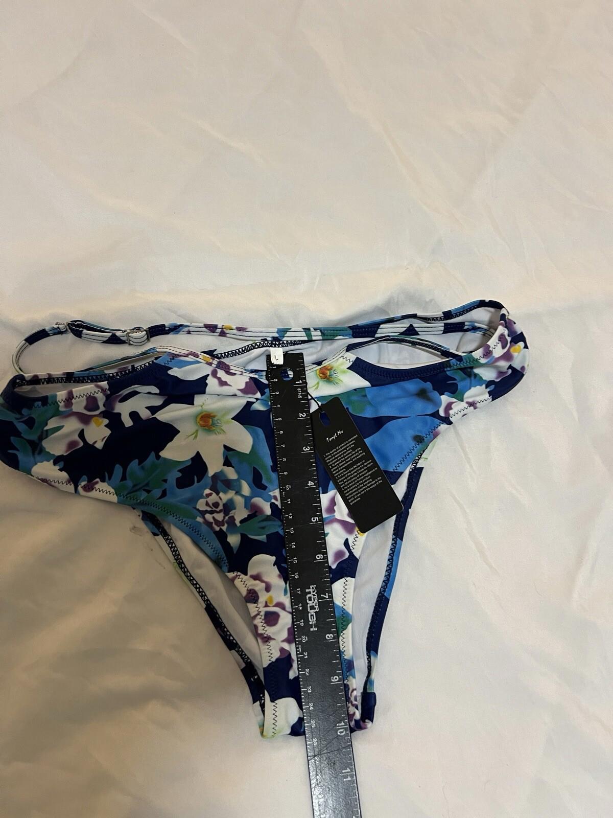 Tempt Me Women Retro High Waisted Bikini Bottom w/waist Strap Swimwear Sz L 370