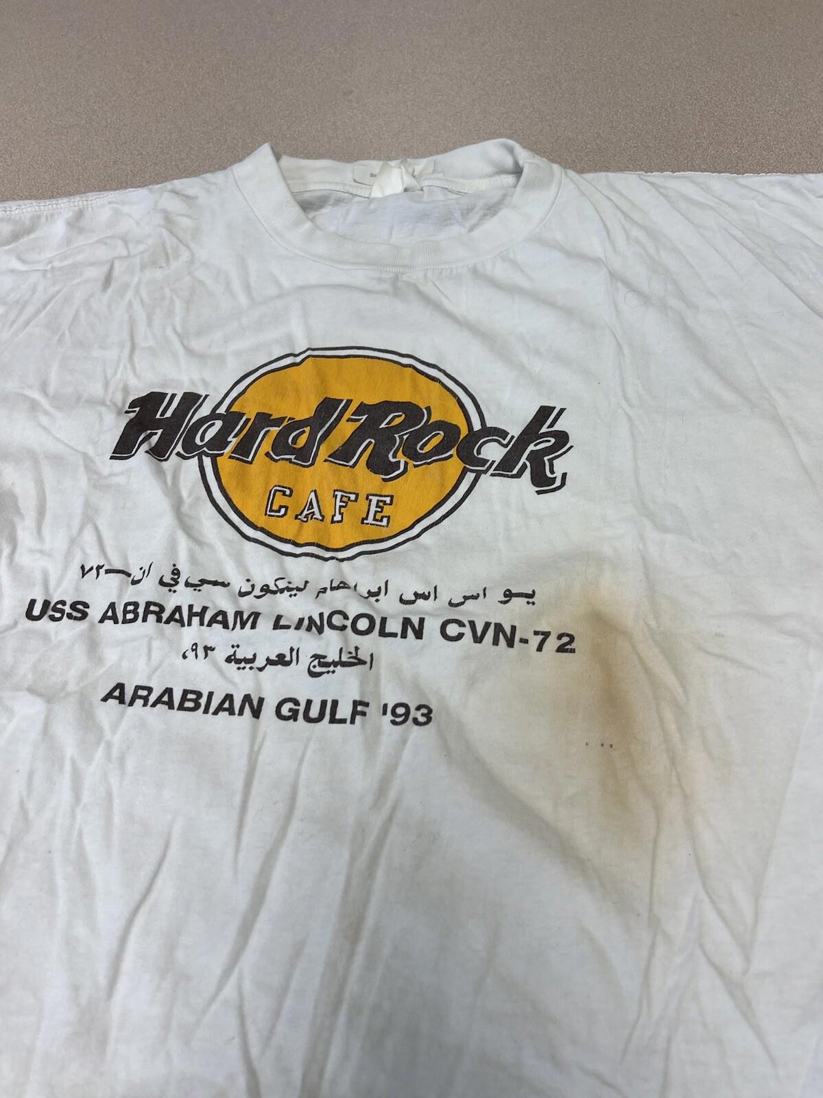 Vintage 90’s Hard Rock Cafe Arabian Gulf White Graphic Size XL Thrashed 320
