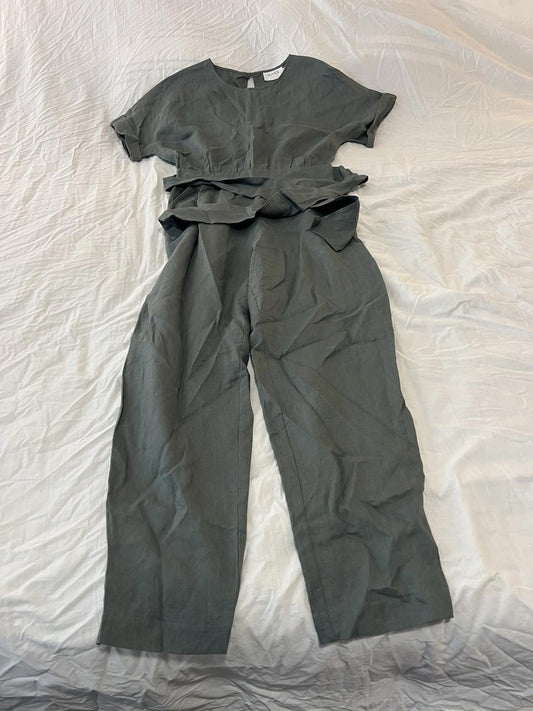 Rumer LouLou womens jumpsuit 100% linen minimalist open back belt Medium 141