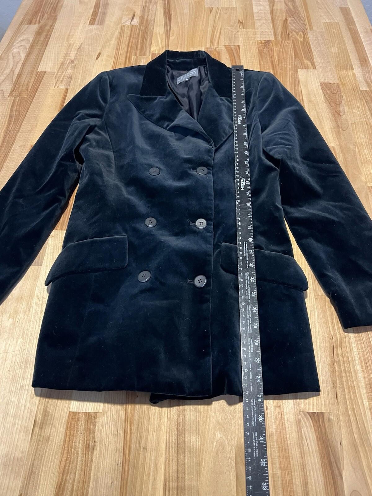 Guess USA Vintage Black Shimmer Velvet Button Down Overcoat Jacket Medium 352