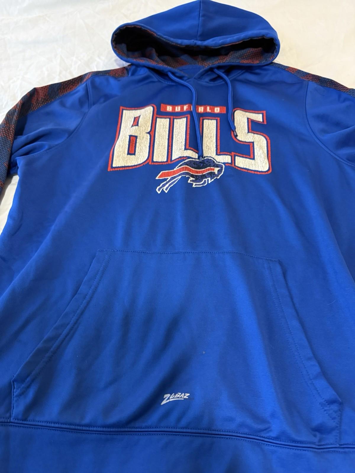 Vintage Buffalo Bills NFL Apparel Zubaz Hoodie Sweatshirt Blue Large Dri Fit 153