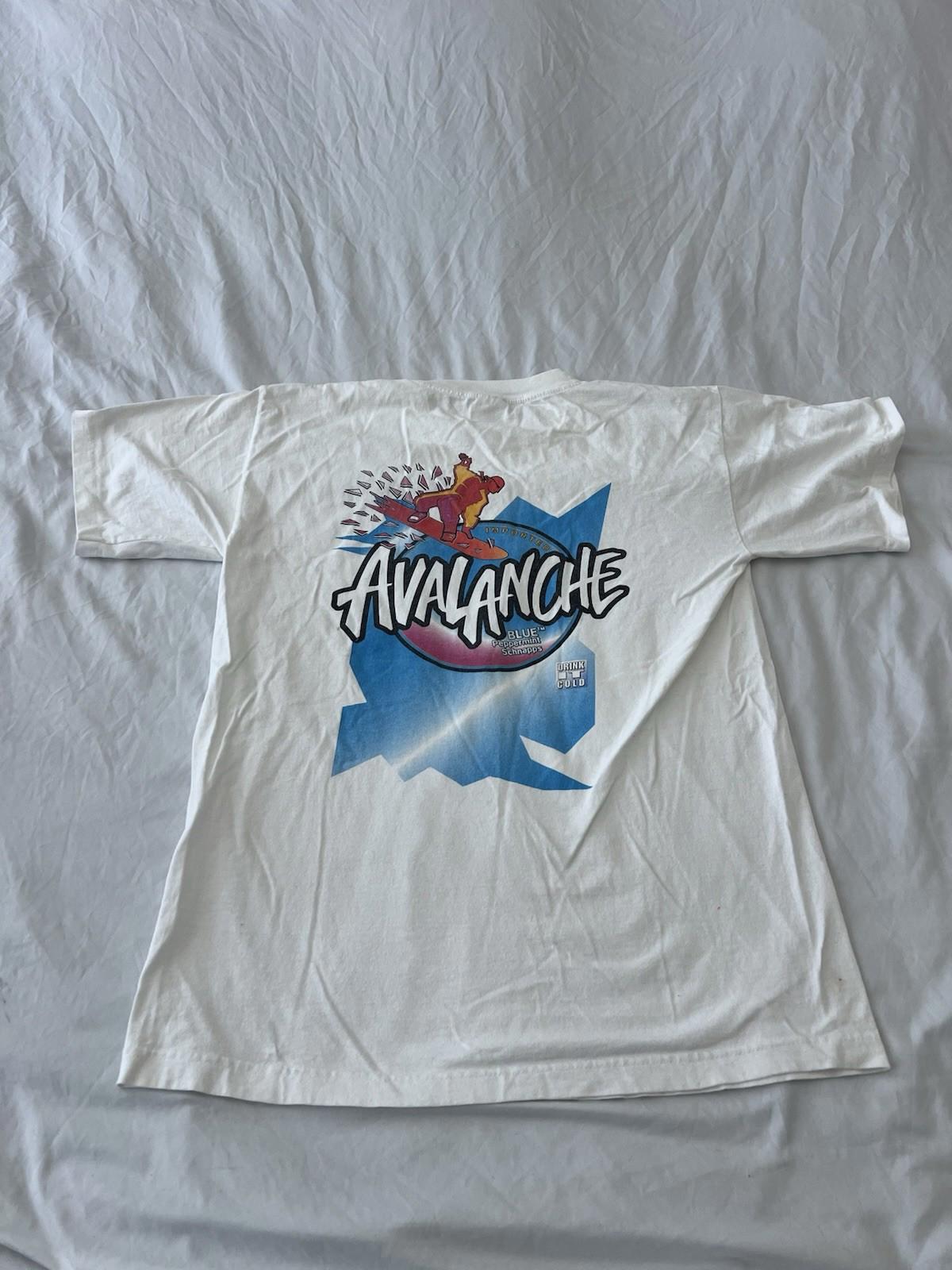 Vintage 90s After Shock Avalanche Blue Liquor T Shirt Mens Large Schnapps 142
