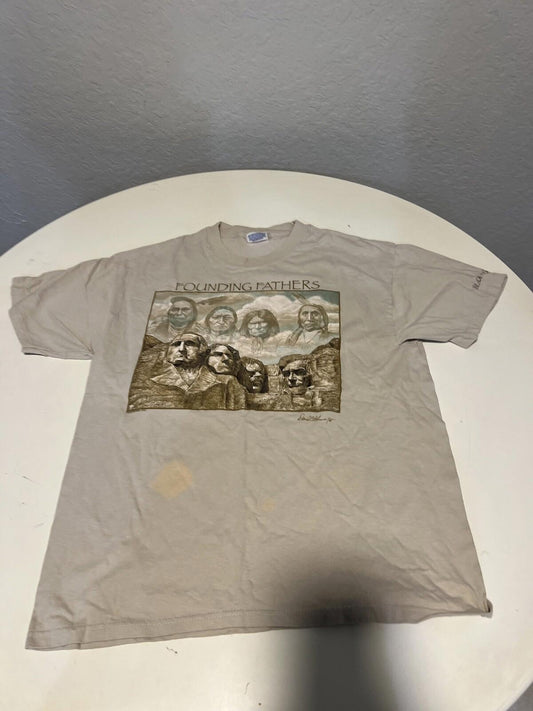 Vintage Real Founding Fathers T Shirt Natives Rushmore Size Large Stained 302