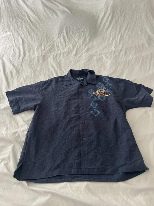 Hard Rock Cafe Men's Medium Hollywood  Embroidered Casino Cards Camp Shirt M 376
