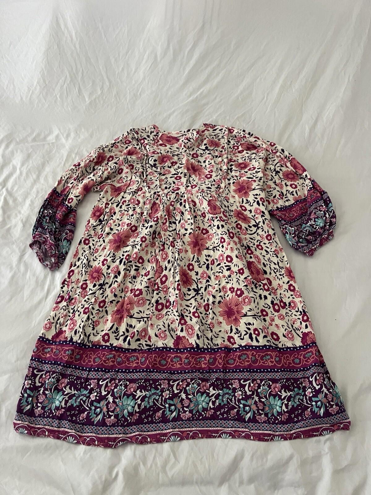 Temofon Ruffle Long Sleeve Dress Women's Size Large Purple Pink V-Neck 134