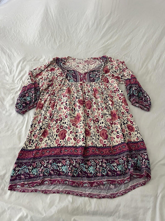 Temofon Ruffle Long Sleeve Dress Women's Size Large Purple Pink V-Neck 134