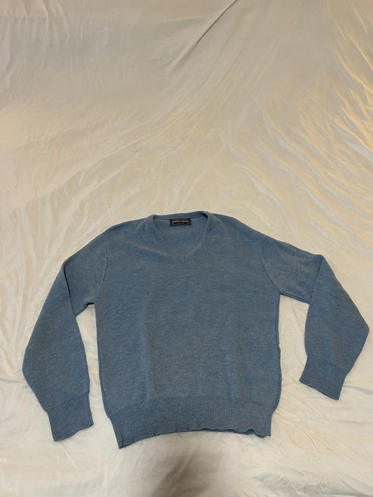 ROBERT BRUCE Men's Solid Blue V Neck Pullover Knit Sweater Medium 202