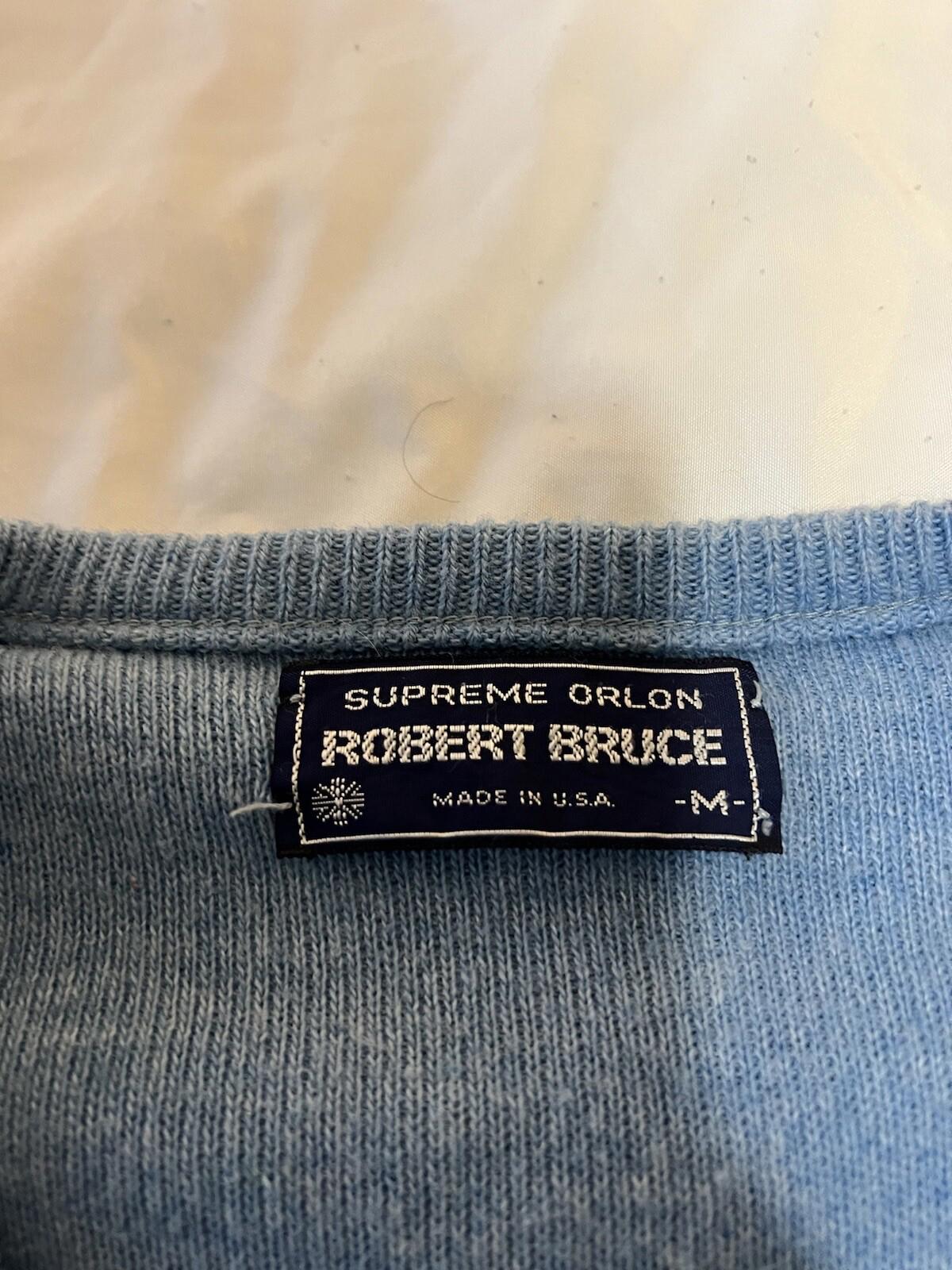 ROBERT BRUCE Men's Solid Blue V Neck Pullover Knit Sweater Medium 202