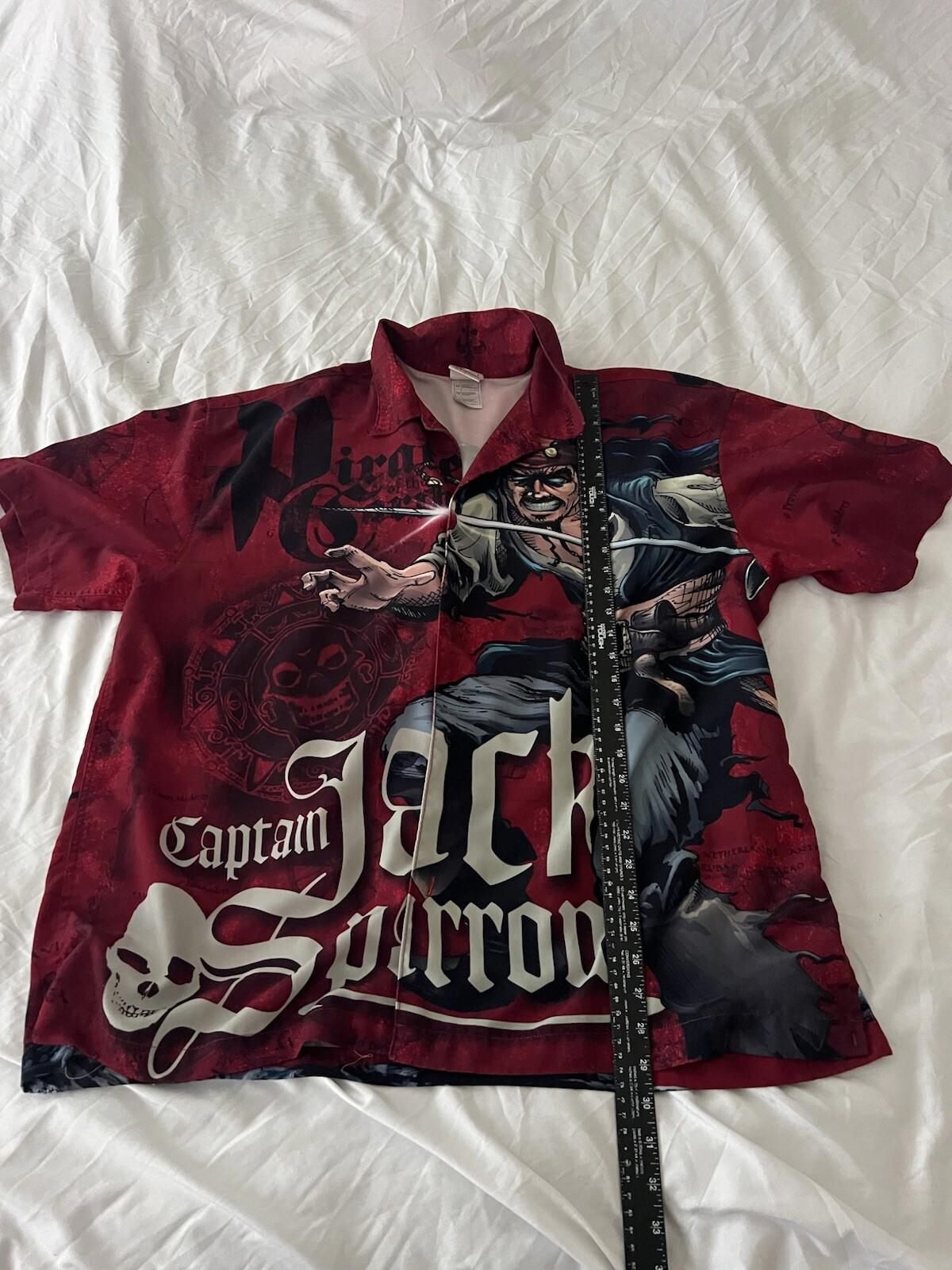 Vintage Disney Store Jack Sparrow Hawaiian Shirt Mens XL Red Short Sleeve 131