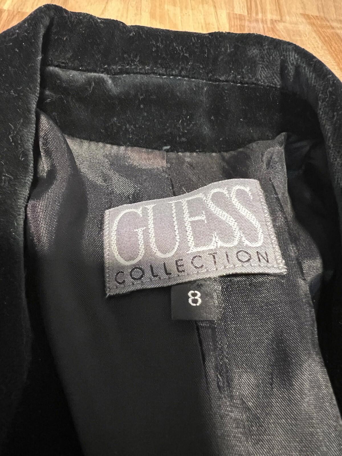 Guess USA Vintage Black Shimmer Velvet Button Down Overcoat Jacket Medium 352