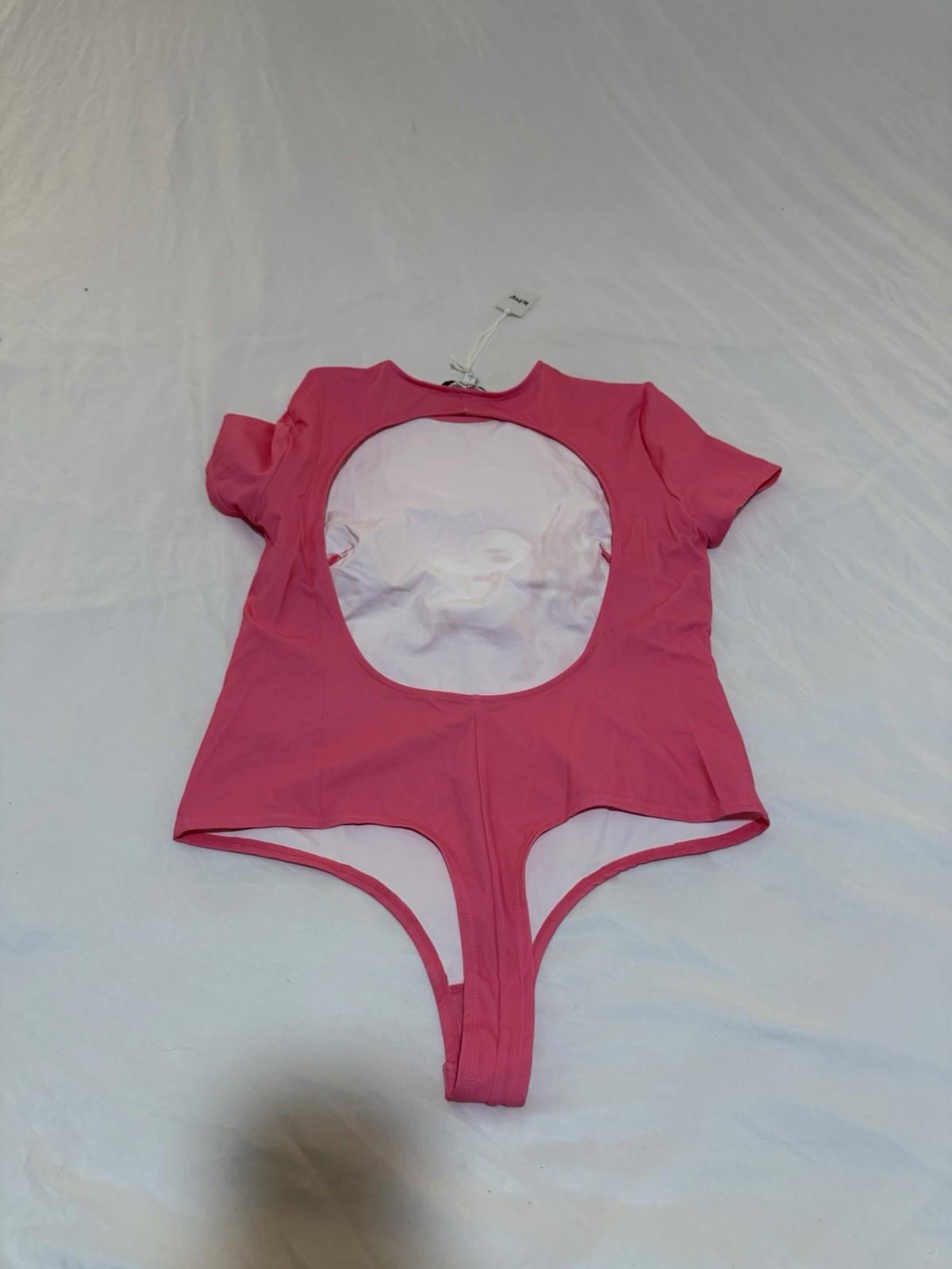 Khy Pink Floral Sexy Thong Bodysuit, NWT Size Large  Short Sleeved 148