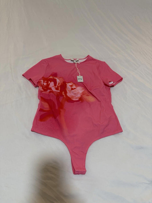 Khy Pink Floral Sexy Thong Bodysuit, NWT Size Large  Short Sleeved 148