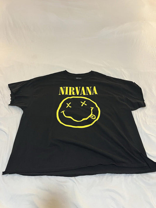 Nirvana Shirt Women 3XL Black Yellow Smiley Face Band T Shirt Custom Cut 373