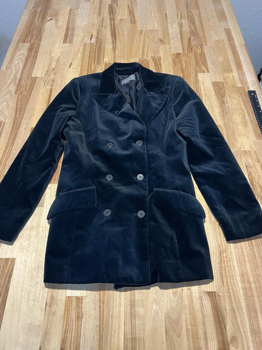 Guess USA Vintage Black Shimmer Velvet Button Down Overcoat Jacket Medium 352