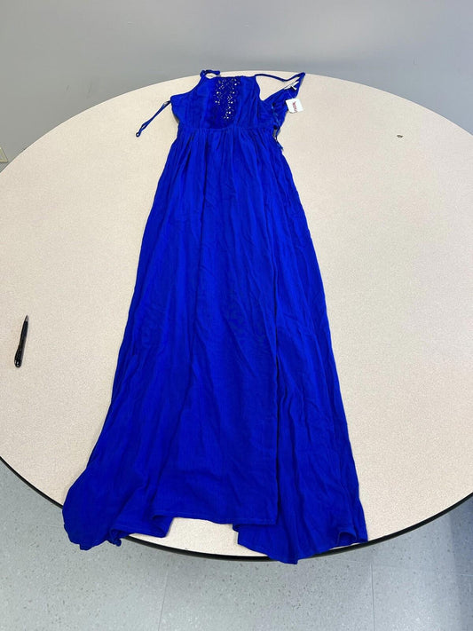 Coromandel Collection Size Medium Blue Front Halter Dress Deep V-Back Nwt 290