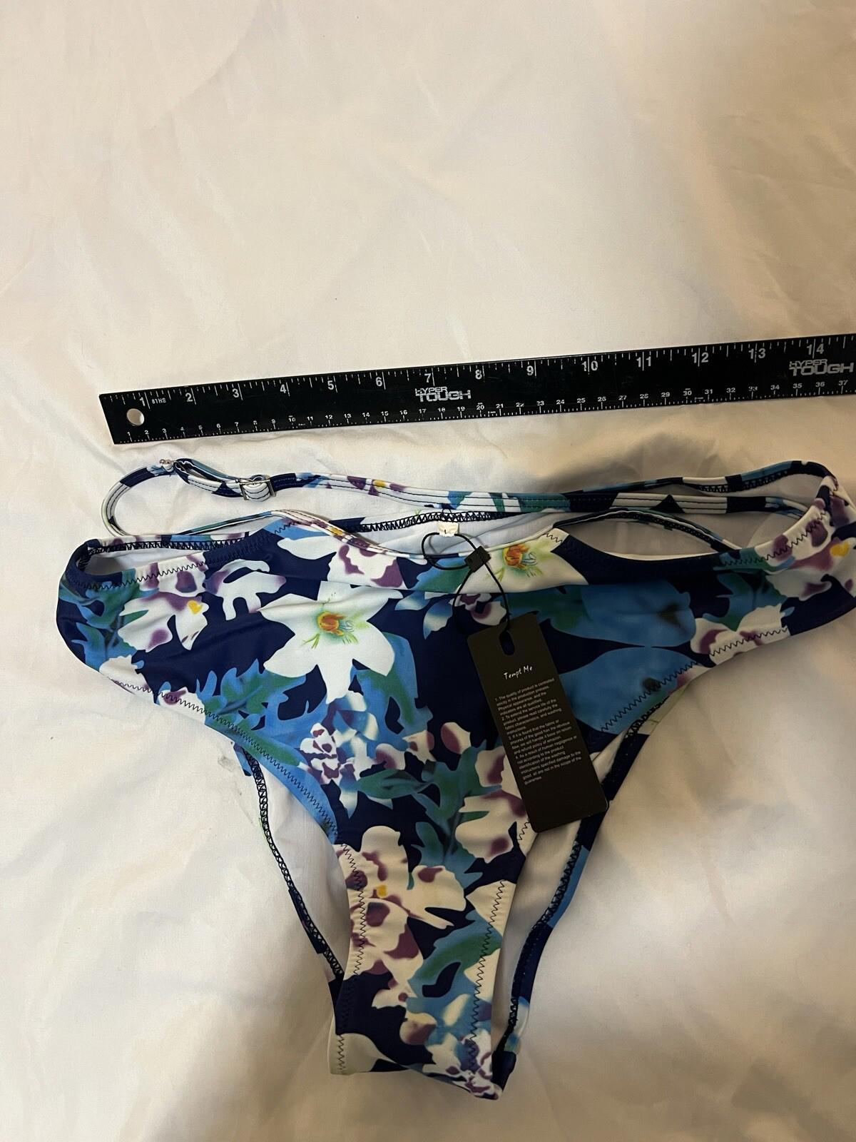 Tempt Me Women Retro High Waisted Bikini Bottom w/waist Strap Swimwear Sz L 370