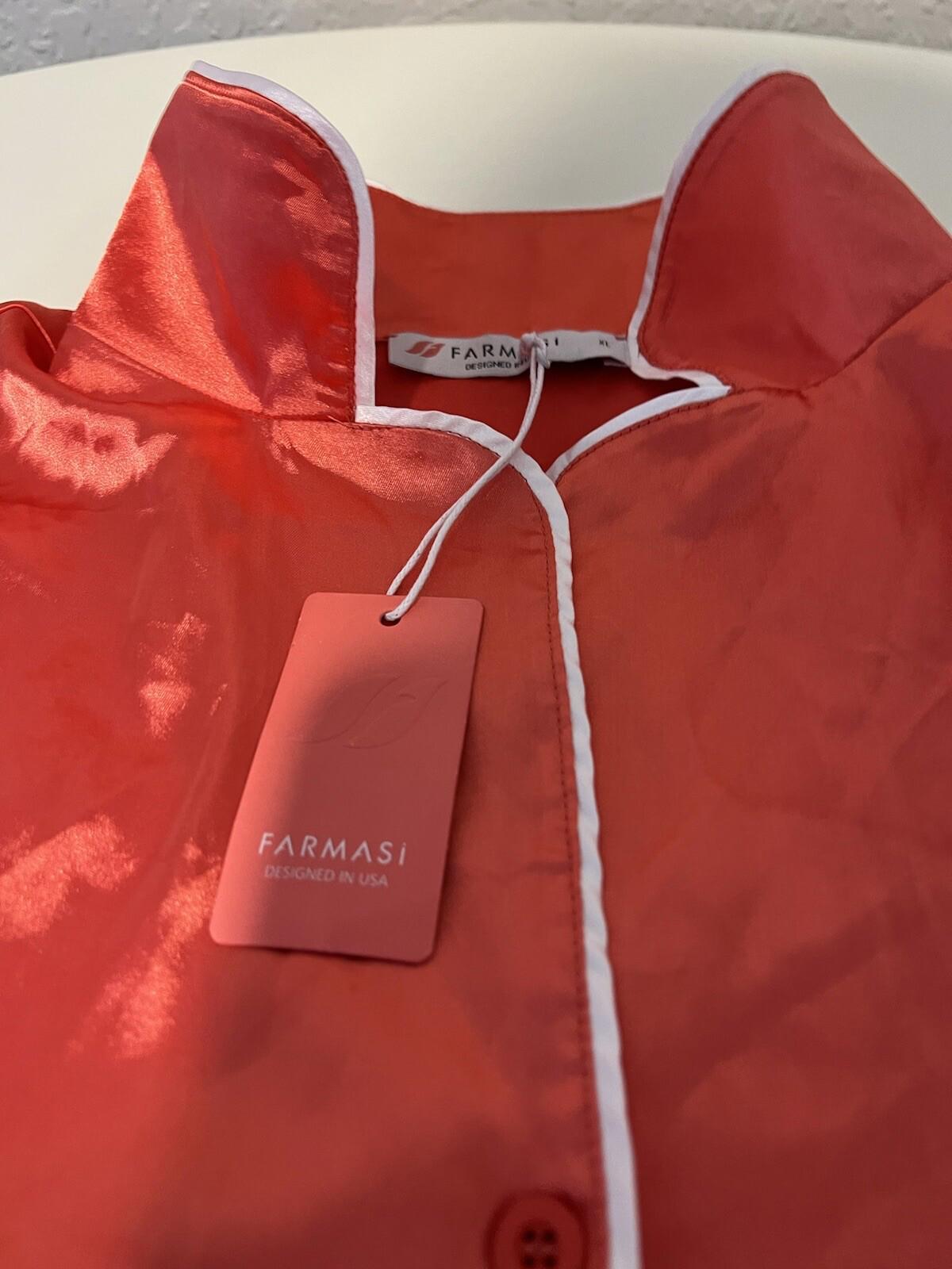 Woman’s Farmasi Poly Satin Long Pajama Top Women’s Size XL Red Nwt 225