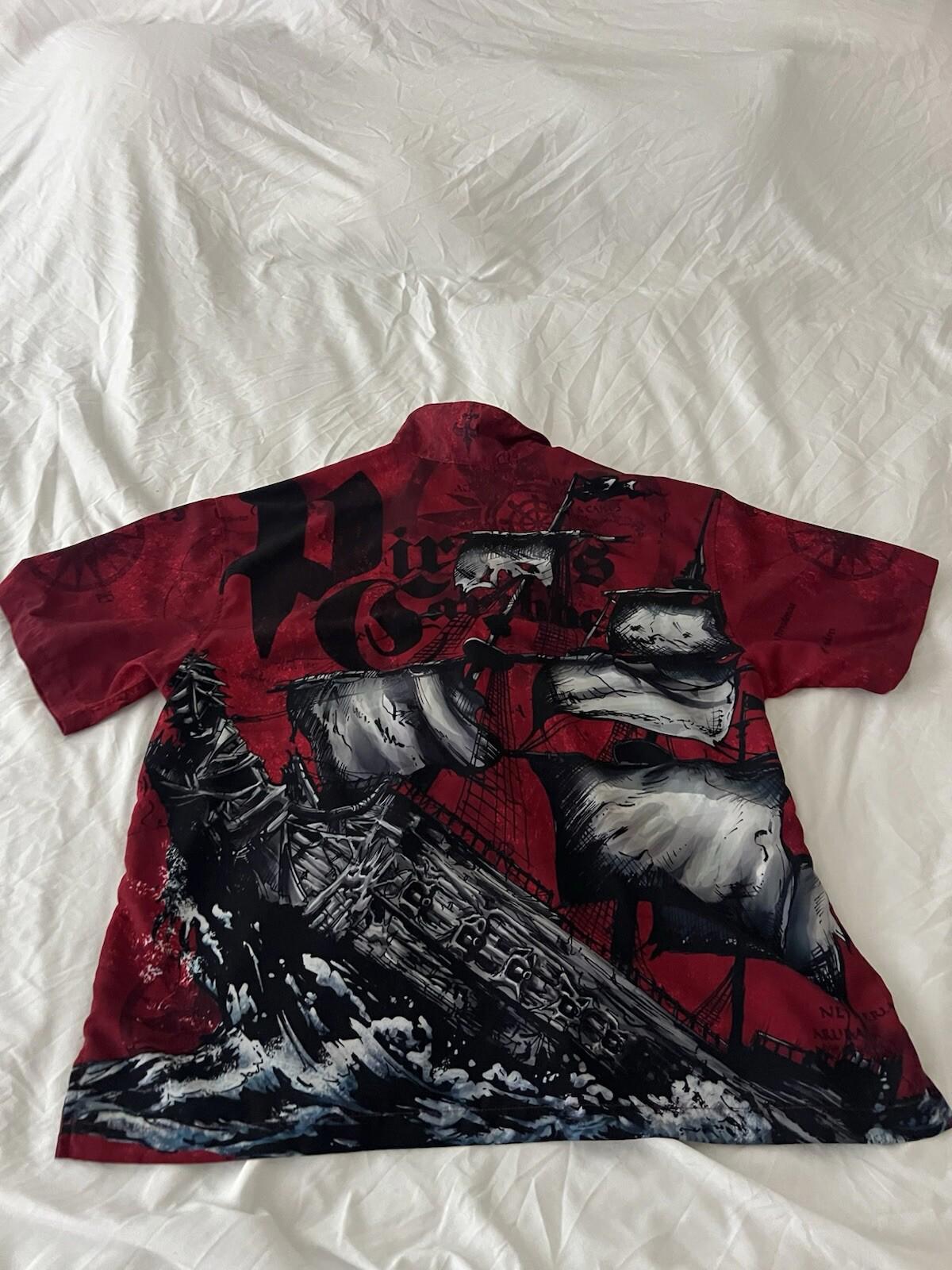 Vintage Disney Store Jack Sparrow Hawaiian Shirt Mens XL Red Short Sleeve 131