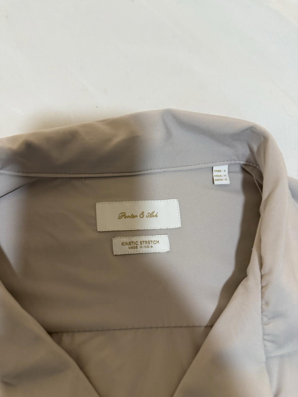Porter And Ash Men’s 4 Way Stretch Luxury Button Down Casual Beige Shirt Large