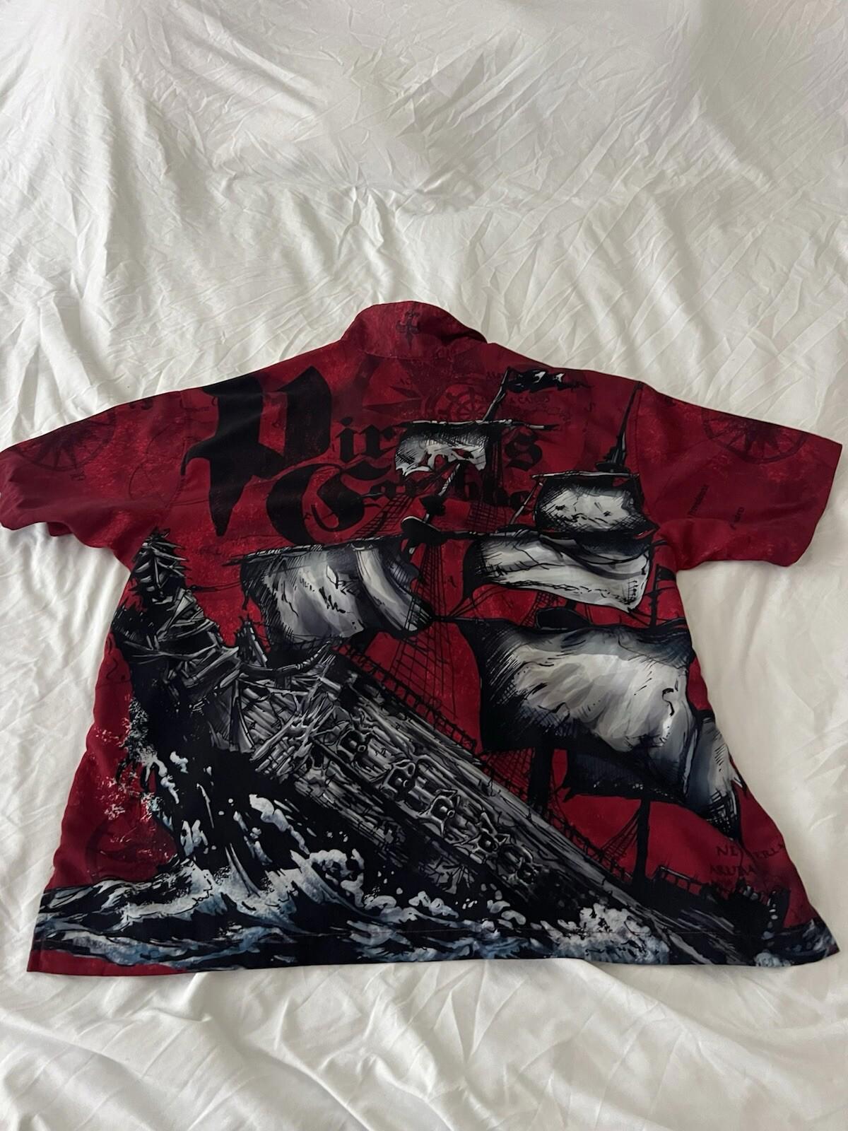 Vintage Disney Store Jack Sparrow Hawaiian Shirt Mens XL Red Short Sleeve 131