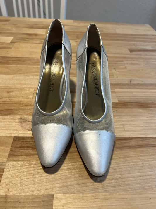 Vintage Yves Saint Laurent Leather Metallic Pumps Shoes Heels Size 7