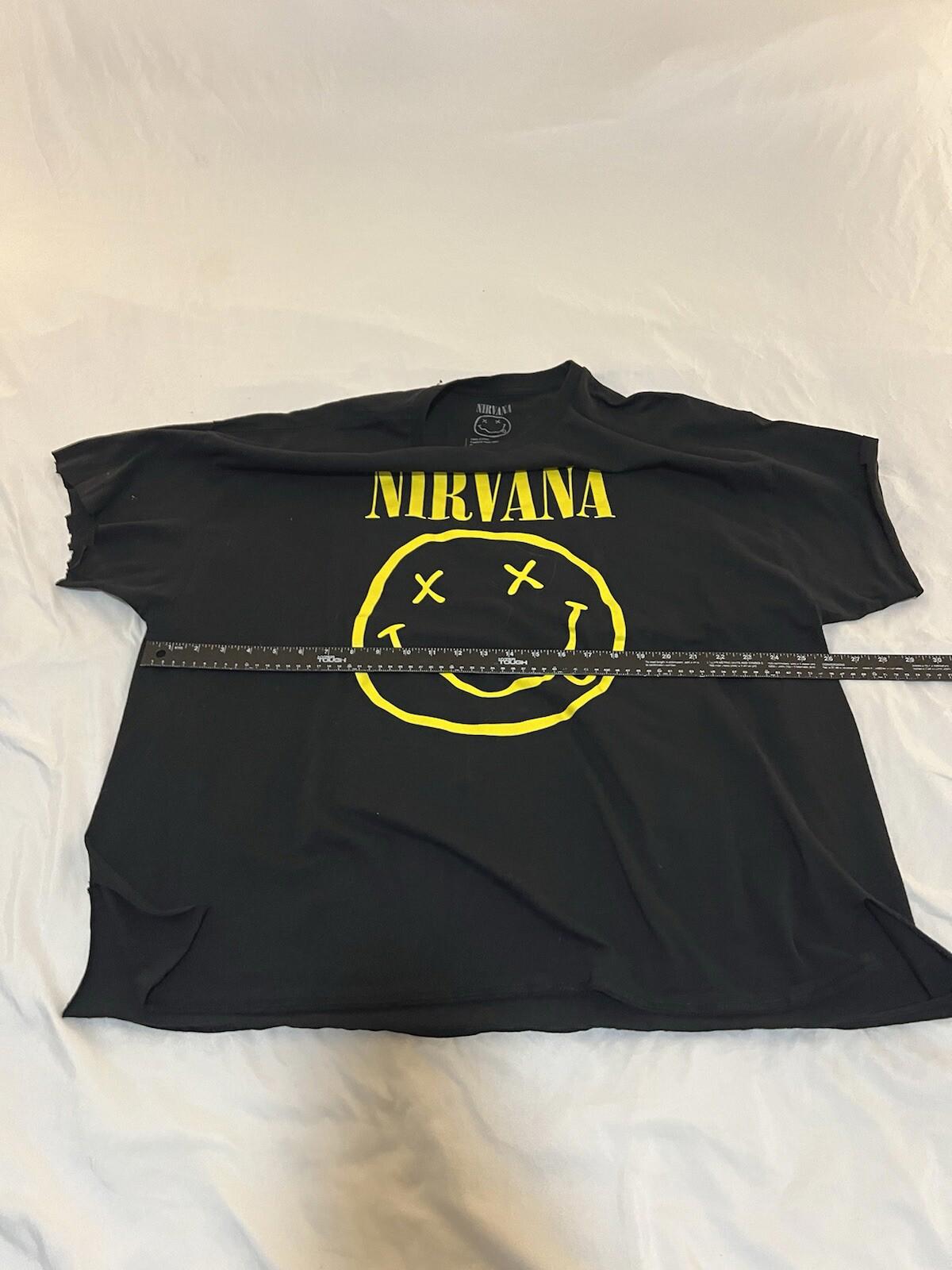 Nirvana Shirt Women 3XL Black Yellow Smiley Face Band T Shirt Custom Cut 373