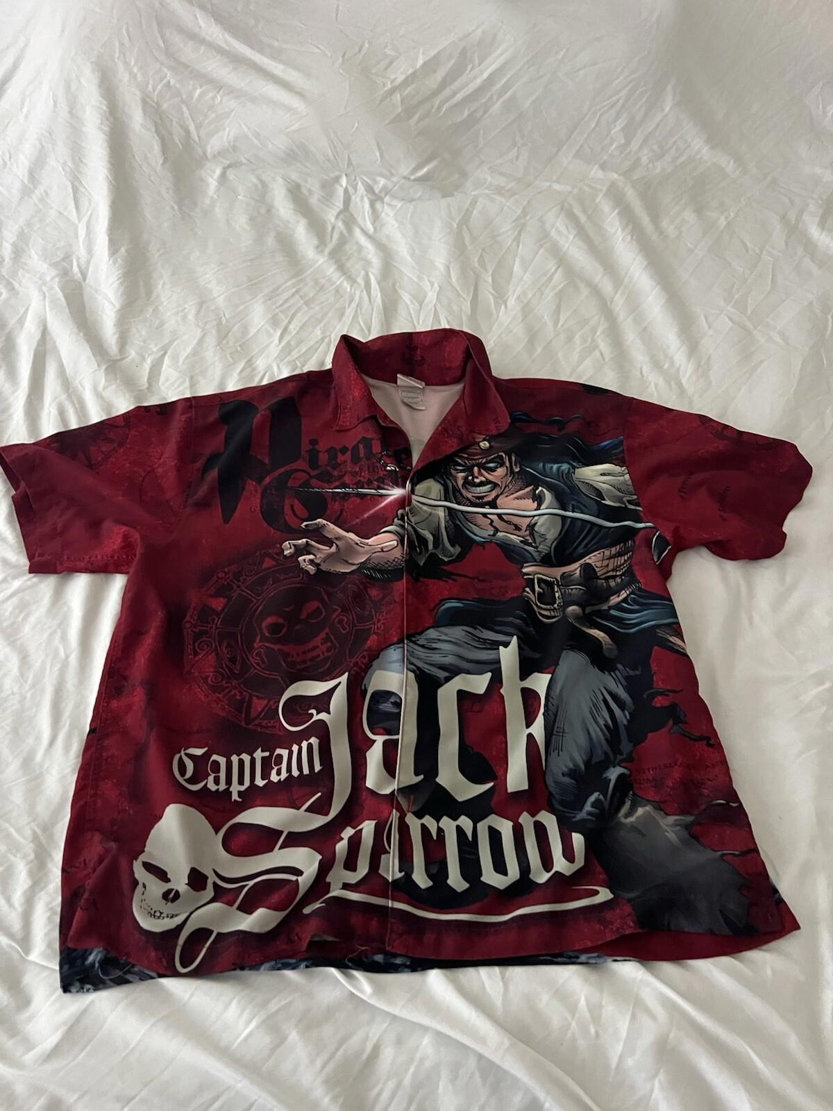 Vintage Disney Store Jack Sparrow Hawaiian Shirt Mens XL Red Short Sleeve 131