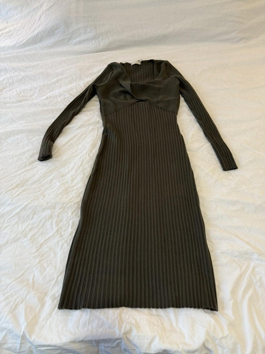 Ramy Brook Green Mini Knit Dress MEDIUM Ribbed Work Bodycon 153