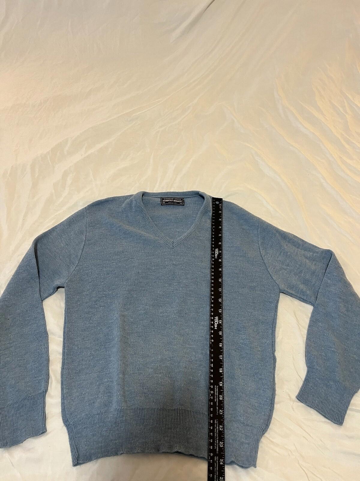 ROBERT BRUCE Men's Solid Blue V Neck Pullover Knit Sweater Medium 202