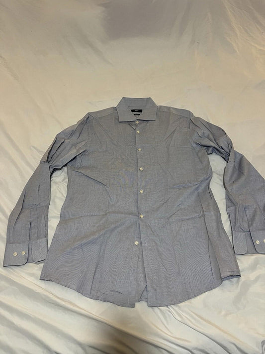 Hugo Boss Blue Check Long Sleeve Collared Button Down size Large 378