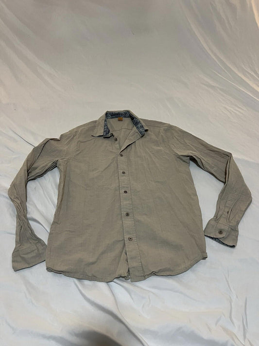 Taylor Vintage Luxe Performance Shirt Men Medium Button Up Beige 366